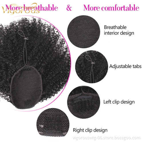 Vigorous Cheap Puff Afro Kinky Curly Pony Tail African American Short Wrap Around Synthetic Clip In On Ponytail Hair Extensions